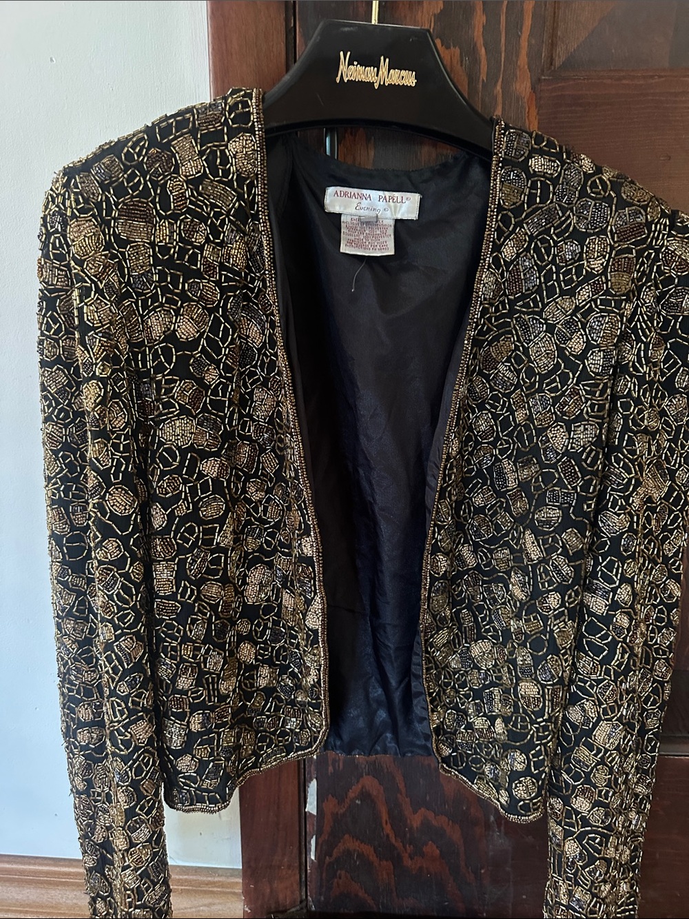 Vintage 90s Adrianna Papell Beaded Silk Jacket | Gold Sequin Evening Bolero